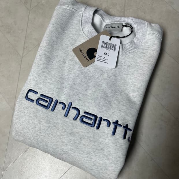새상품(XXL)칼하트WIP 스크립트 로고 맨투맨 애쉬헤더 그레이