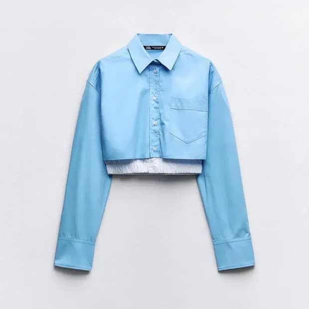 zara 자라 콤비 개버딘 크롭 셔츠 새상품 S