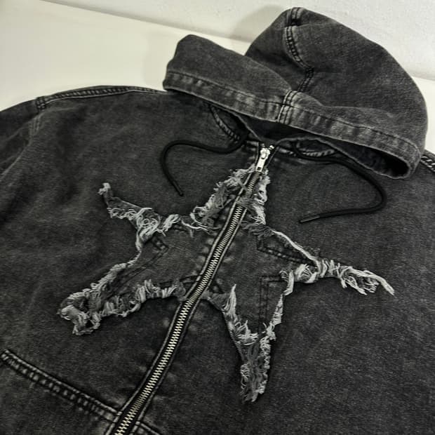 FREE ROMWE 흑청 스타 워싱 데님 후드집업