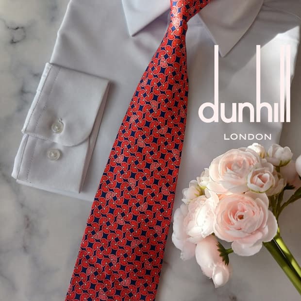 던힐 실크 레드&네이비 과일 시계 넥타이 9.6cm A+등급 A19034