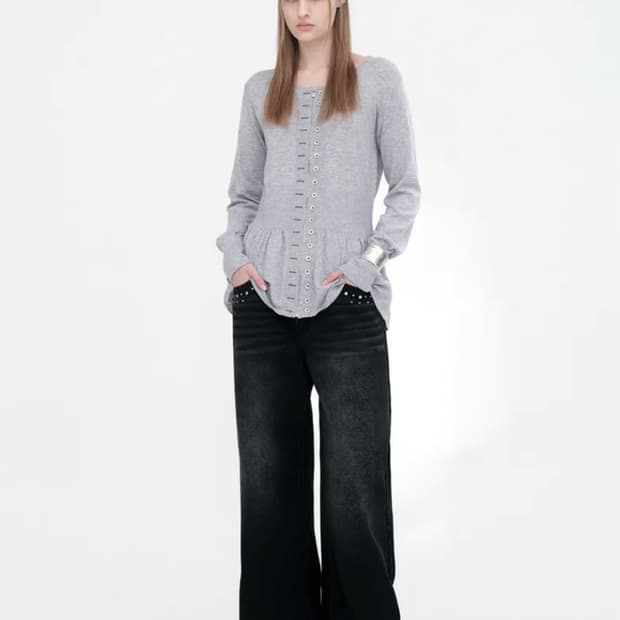 밀로우먼 Fake Button Zip-Up Cardigan Gray