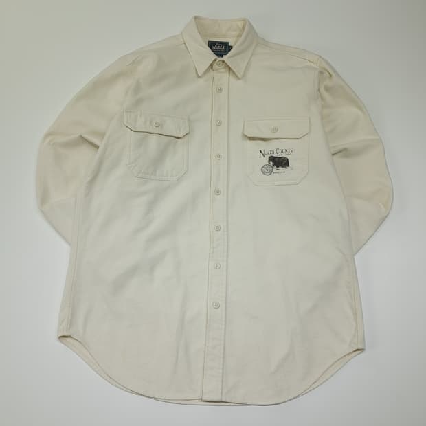CL368 L 울리치 90s 곰그래픽 헤비플란넬 아이보리 셔츠 남방