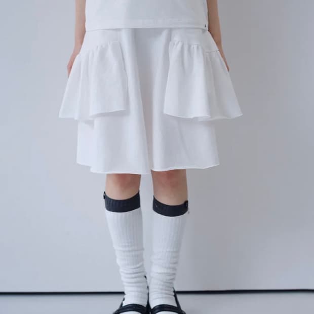 오헤시오 SHIRRING MIDI BANDING SKIRT 화이트