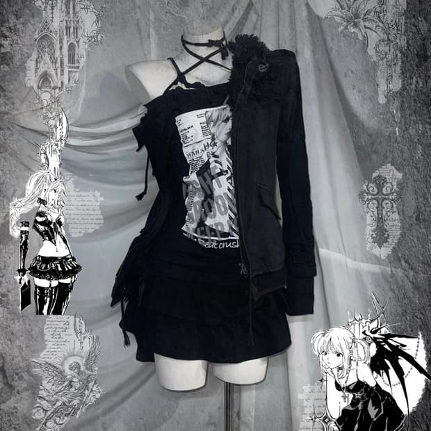 미사깔 무채색 데일리 펑투케 코디세트 