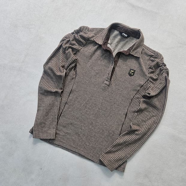 90 핑 여성 체크 카라 긴팔티 단추없음 0331Y