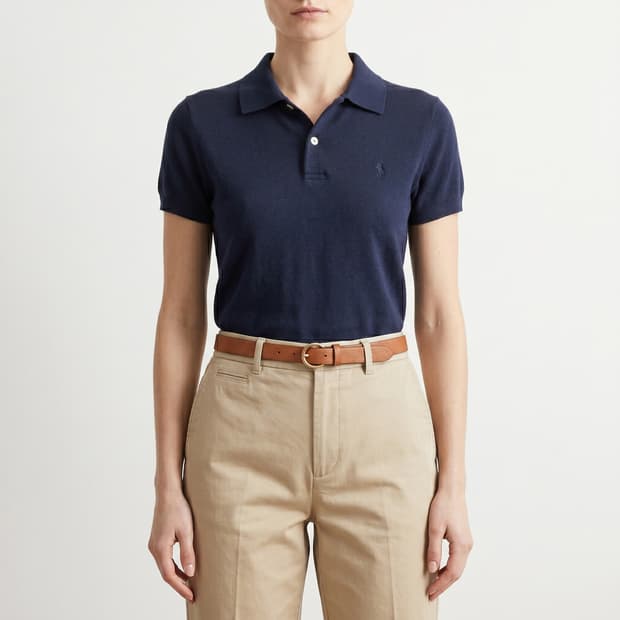 [신형/QR] 폴로 랄프로렌 피마 코튼 반팔 카라 니트 네이비 (S)