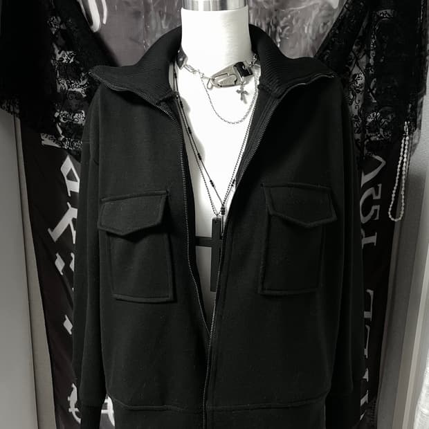 00s 2010 빈티지 블랙 포켓 져지 집업 미세키서울코이세이오펑크히피