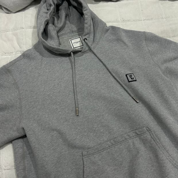 우영미 코튼 블랙 백로고 후드 그레이 - 22FW