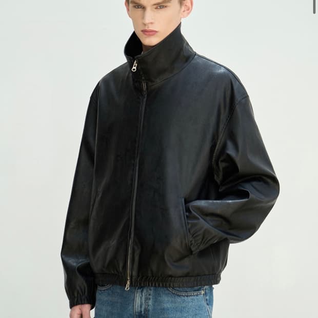 (L) 드로우핏 스모크 레더 하이넥 블루종 [SMOKE BLACK] 판매