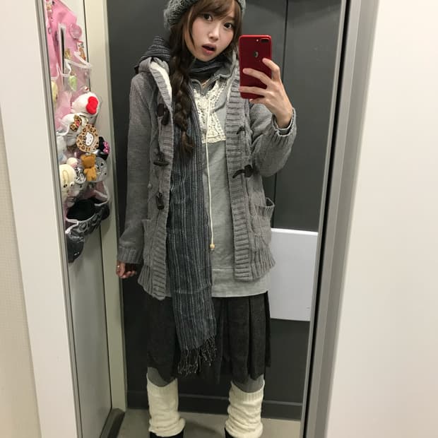 그레이 너드 니혼진 도트 하구미 코디세트