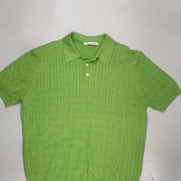 SUARE 케이블 니트 카라티 그린xl