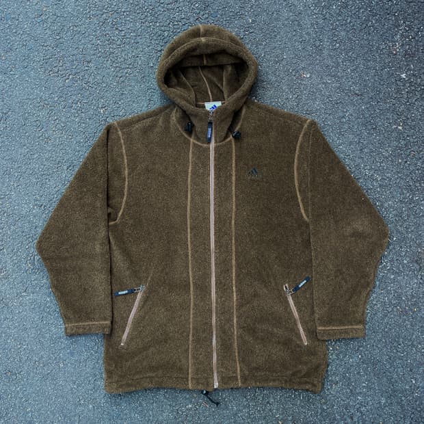90s 아디다스 초코 브라운 올드스쿨 오버핏 후드 후리스 플리스자켓 XL