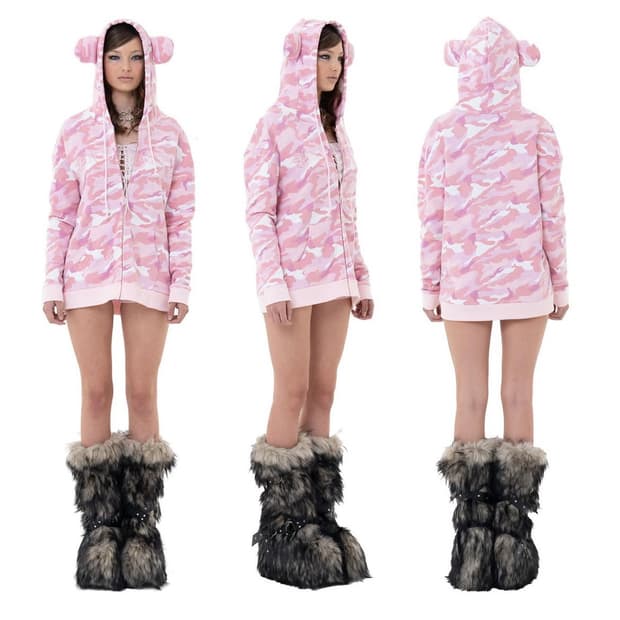 베메클 베이비메탈클럽 베어 핑크 카모 후드집업