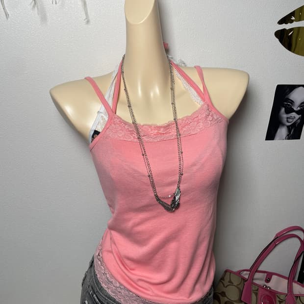 Pink 핑크 레이스 홀터 나시