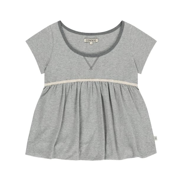 LACE BALLOON T-SHIRT MELANGE GREY