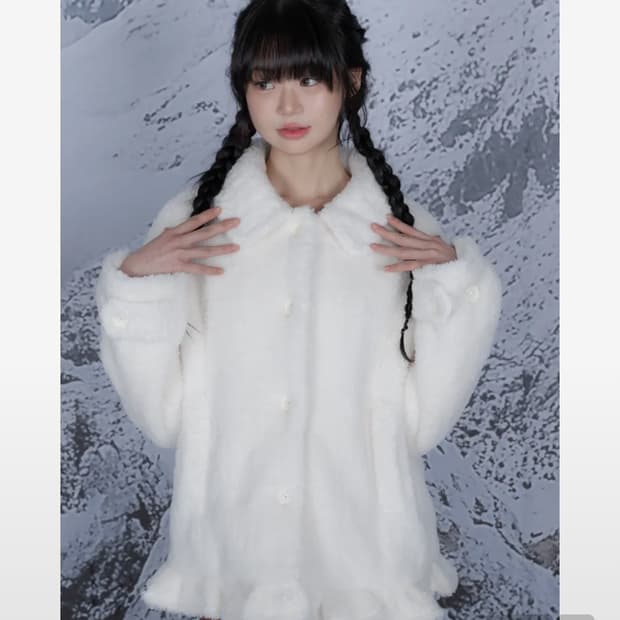 플라워 프릴 퍼 코트