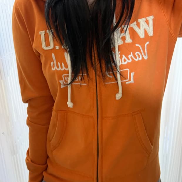 후아유 주황색 후드집업 m