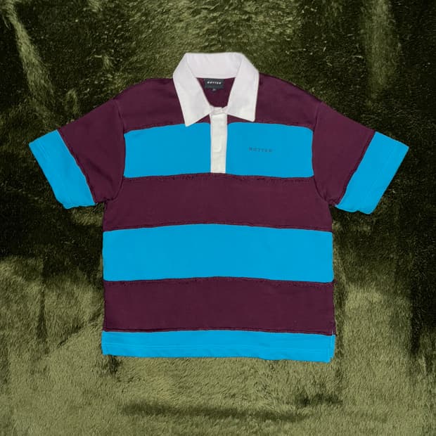 [S] BOTTER 보터 루즈 핏 스트라이프 패널 스웻 폴로 티셔츠