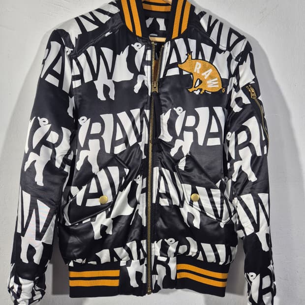 RAW 블랙 화이트 패턴 봄버 자켓         (XXS디피용 택없음)