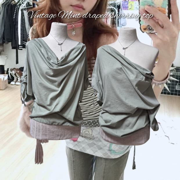 Vintage Mint draped shirring top