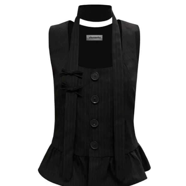 체메씨 STUD FRILL SLEEVELESS (black)