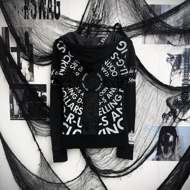 Cross stud printing hood zip up