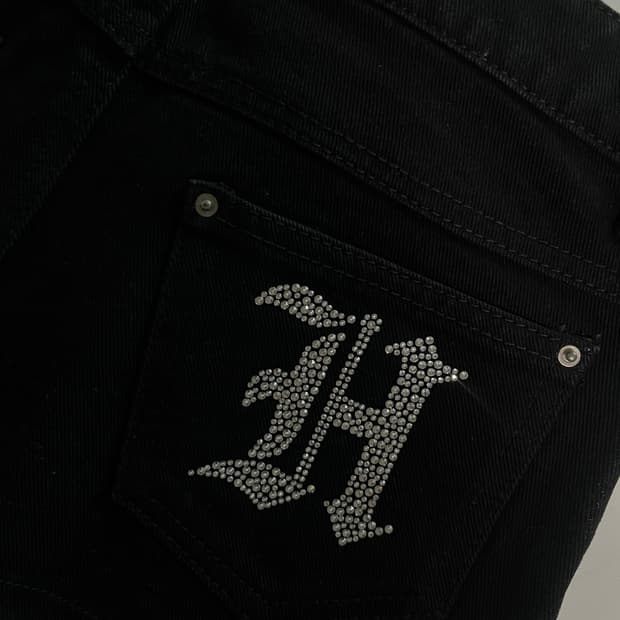 헬레네파리스 로고 큐빅 마이크로 데님 스커트 블랙 M