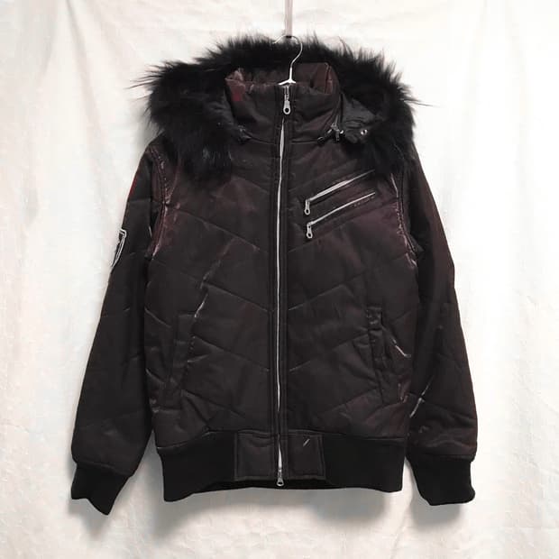 택포•빈티지 vkei 펑크 퍼 후드 투웨이 집업 패딩