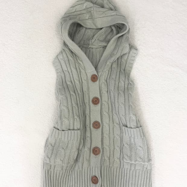일본빈티지 그레이민트 니트 후드 베스트 