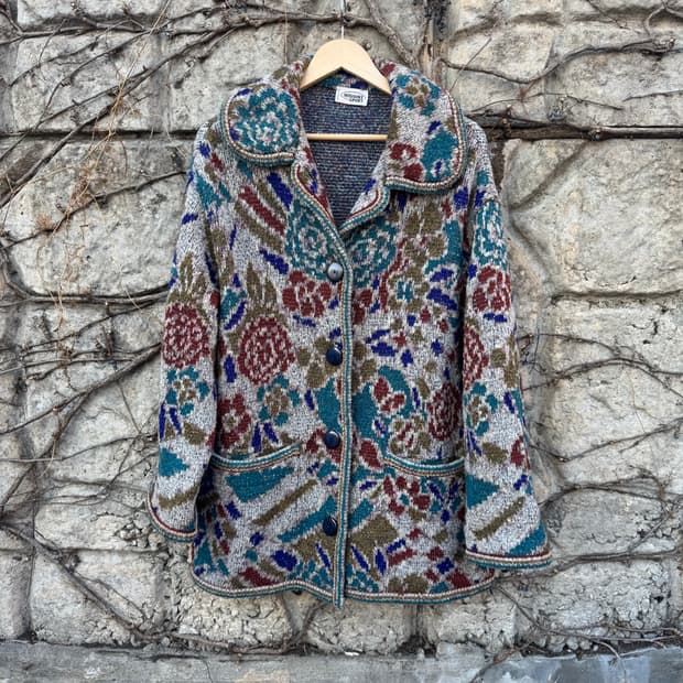 missoni sport 빈티지 플라워 패턴 알파카 울 니트 자켓