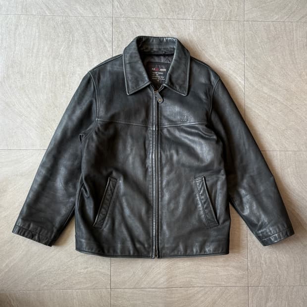 Lee 블랙 소가죽 레더 가죽 자켓 