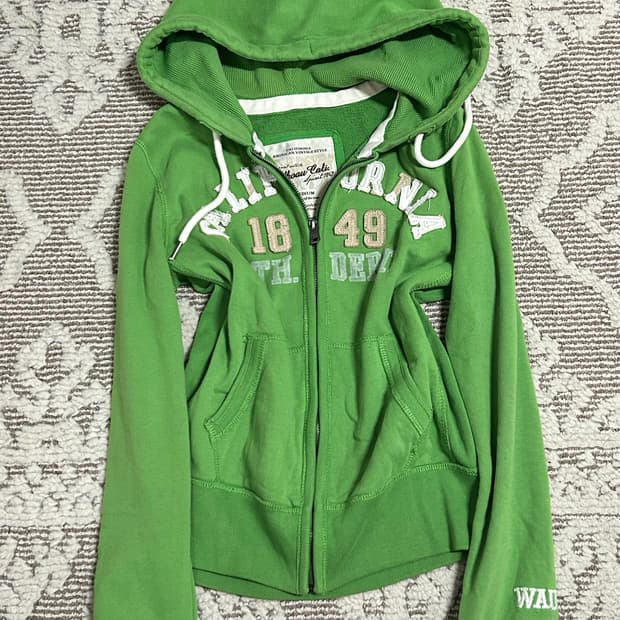 유일 후아유 연두색 데미지 후드집업 그린 초록