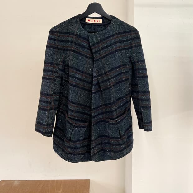 마르니 블루 트위드 라운드 넥 자켓