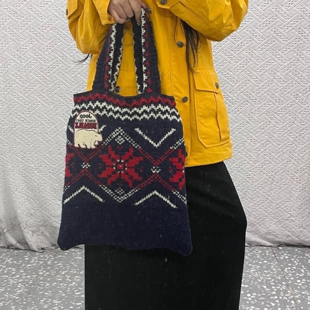 지프 빈티지 폭닥 노르딕 코위찬 니트 뜨개 토트백 C07917