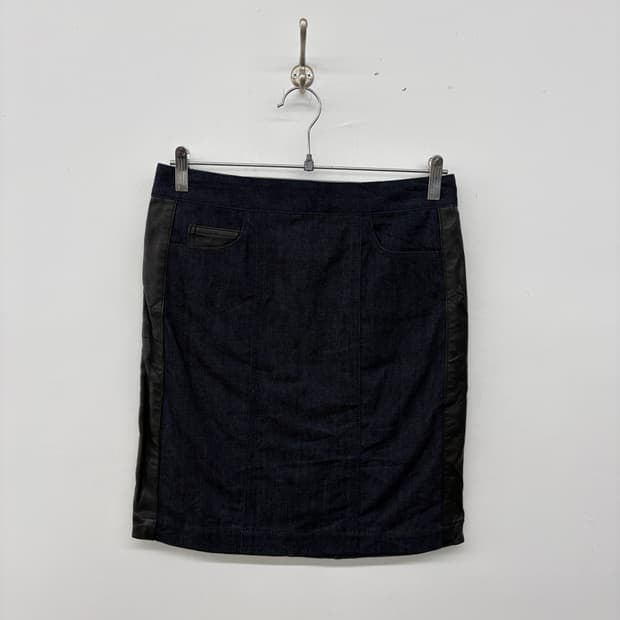 DKNY 데님 레더 배색 미니스커트 30in