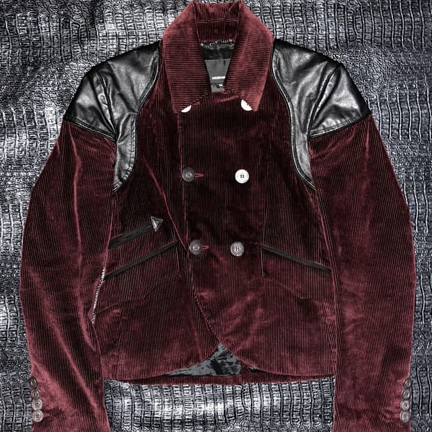와인 코듀로이 아머 레더패널 자켓
