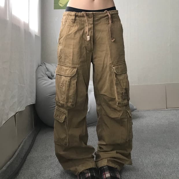 아베크롬비 베이지 멀티포켓 카고팬츠