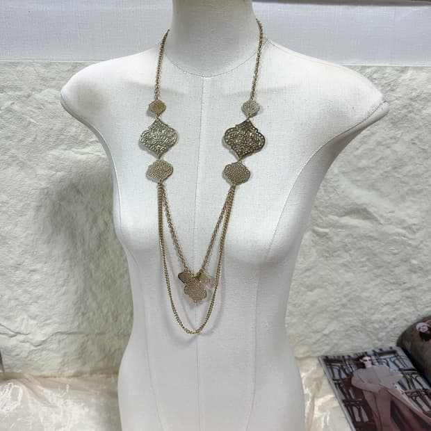 빈티지 타공  디자인 레이어드 쿠바체인 목걸이