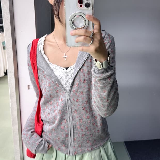 mini flower knit zip hoody