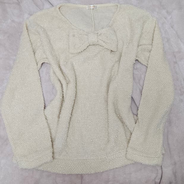 리본 진주 니트 / 갸루 라떼갸루 히메갸루