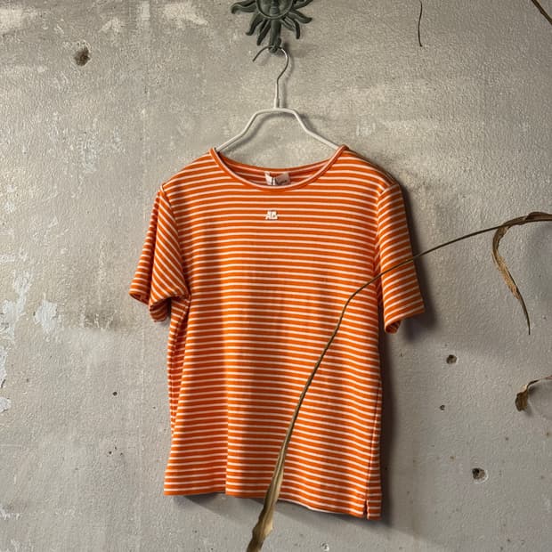 44-55 ) COURREGES Stripe Logo Tee