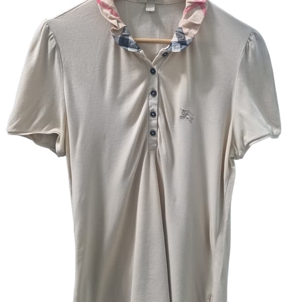 버버리 반팔 셔링 카라 베이지 티셔츠 L