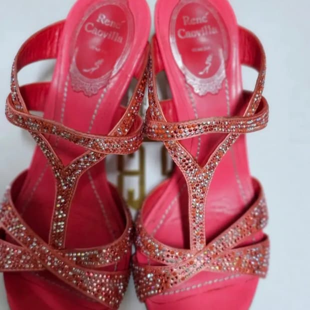 이태리 르네까오빌라  크리스탈 레드 진핑크 샌들 230~235