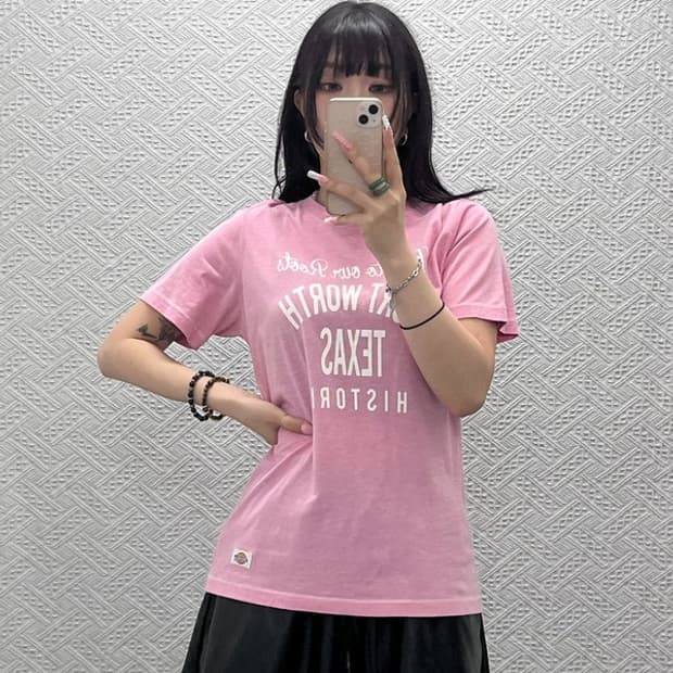 디키즈 Y2K 00's 딸기우유 핑크 레터링 반팔티 L C12476