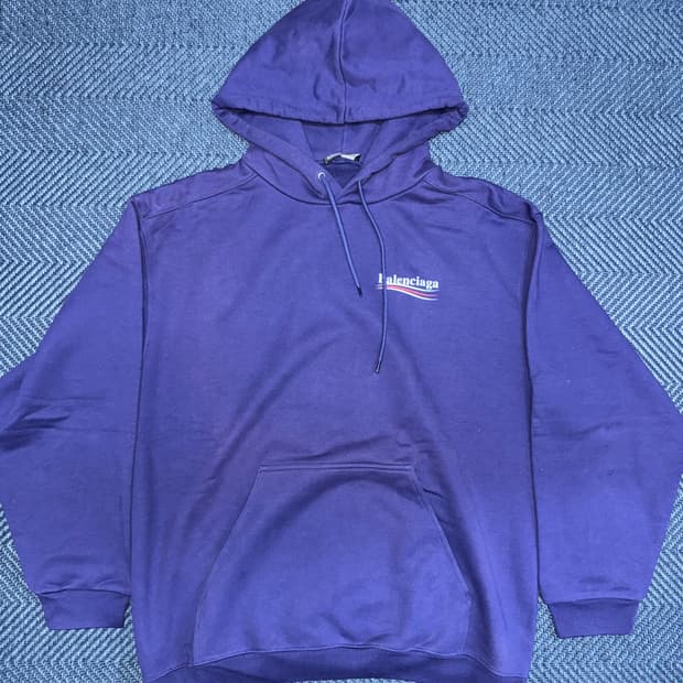 발렌시아가 웨이브로고 후드 블루