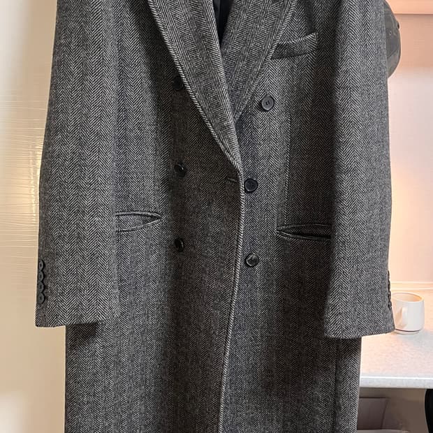 [M] 던스트 테일러드 더블 브레스티드 울 코트 헤링본