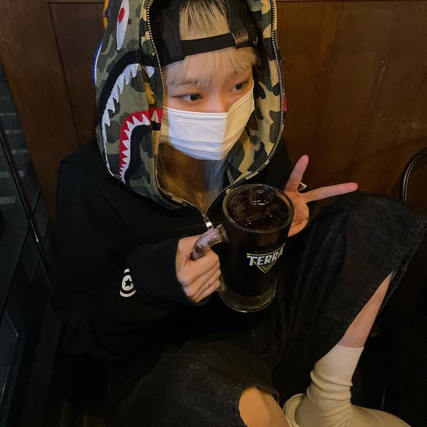 [L] 베이프 샤크 풀집업 더블후디 BK