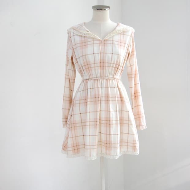 Liz lisa 리즈리사 핑크 체크 세일러 원피스