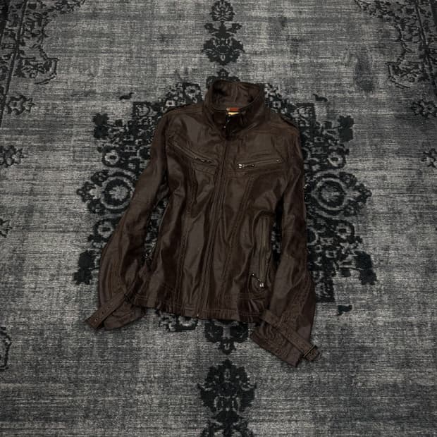 Oil cake grunge faux leather jacket