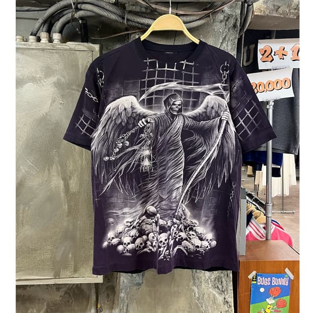 빈티지 해골 프린팅 반팔티 퍼플 #csz4137